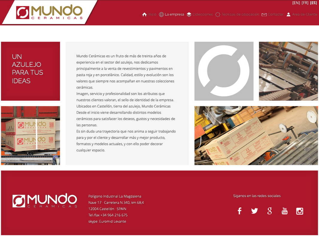 Página web con catálogo de prodcuto para Mundo cerámica