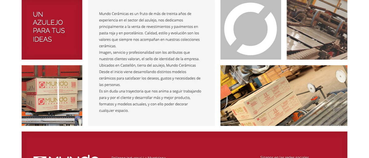 P&aacute;gina web con cat&aacute;logo de prodcuto para Mundo cer&aacute;mica