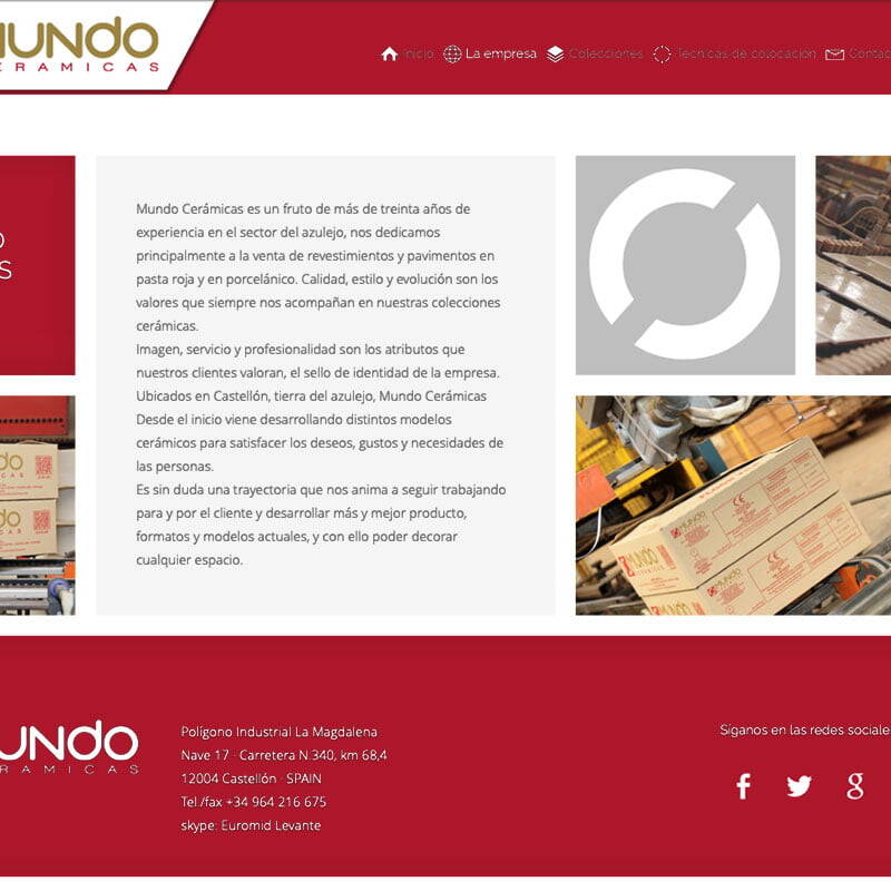 Página web con catálogo de prodcuto para Mundo cerámica
