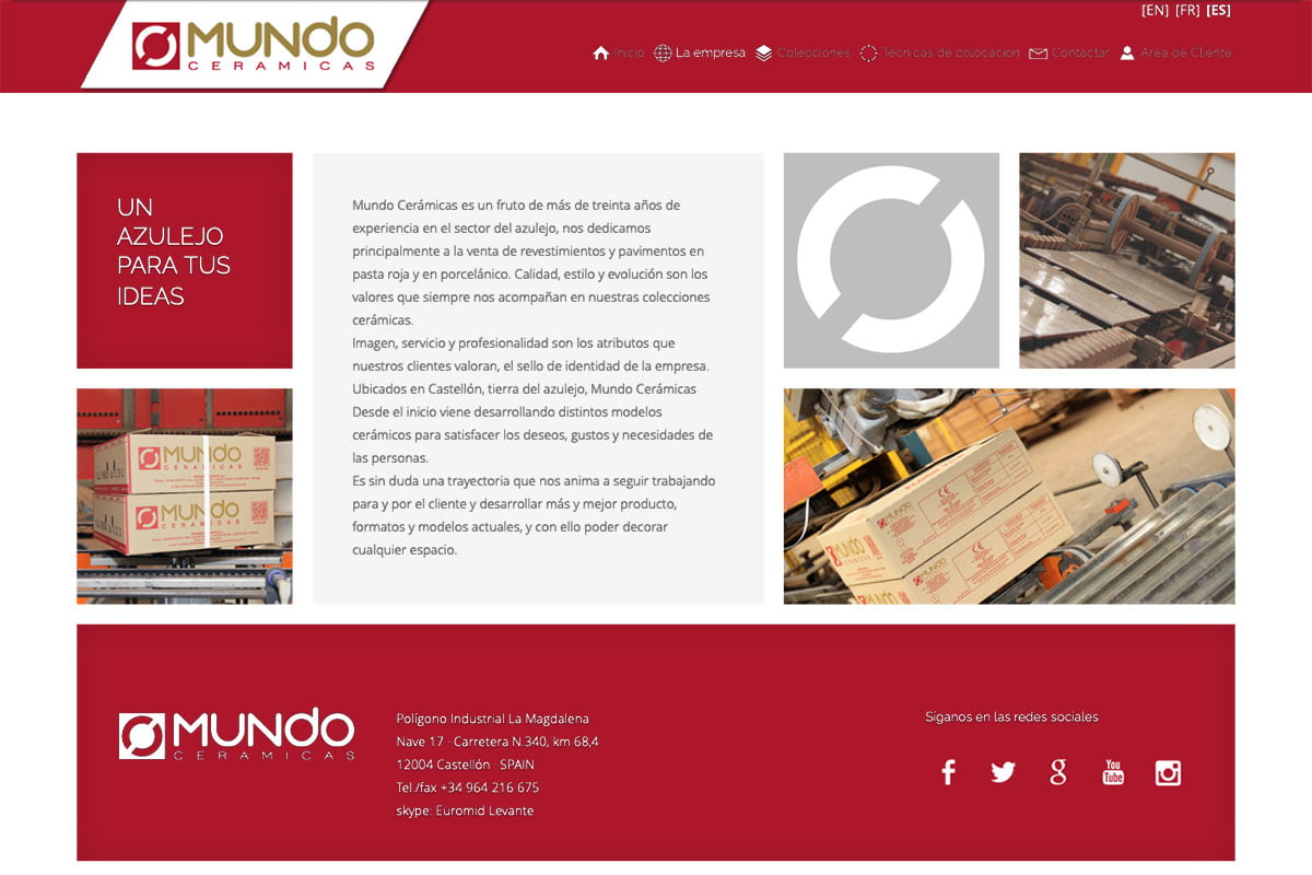 Página web con catálogo de prodcuto para Mundo cerámica